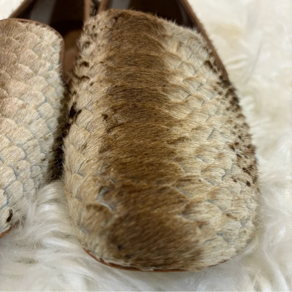 Anthropologie Bernardo Emma Snake Embossed Genuine Calf Hair Loafer Flats